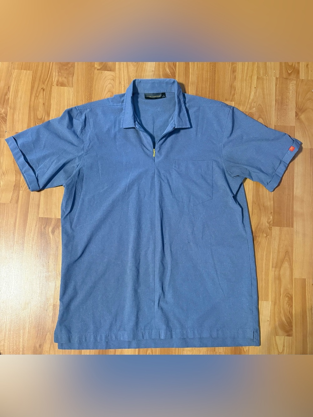 🔥McDonald’s Apparel Collection Blue Striped Short Sleeve Zippered Shirt Sz L